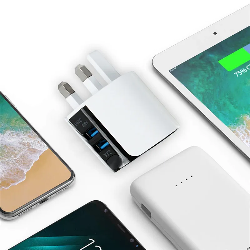 QC3.0 зарядное устройство для путешествий с двумя выходами USB 15 5 Вт британская