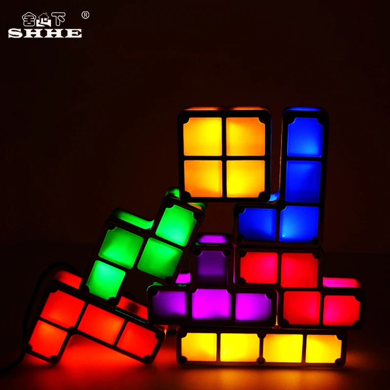 DIY Tetris Puzzle Light конструктор блок Штабелируемый светодиодный ночник настольная