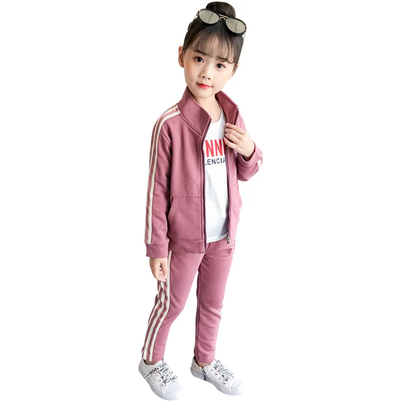 

2019 spring new casual three-piece suit Girls fashion T-shirt jacket pants three-piece suit Fashion pattern girl three-piece