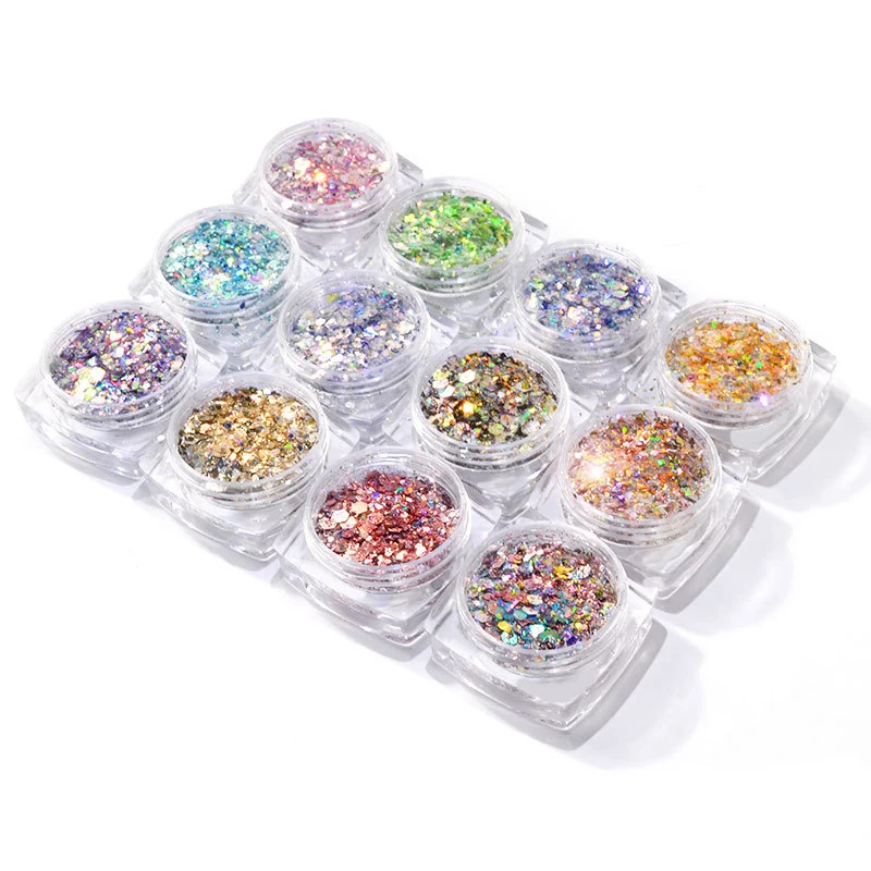 

3 PCS/set Nail Glitter Flakes Colorful Sequins Sparkly 3D Mixed Hexagon Round Spangles Nail Polish Manicure Nails Art Decoration