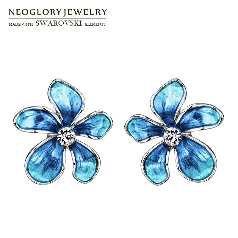 Neoglory Австрия Стразы и эмаль серьги гвоздики красочные романтические цветы