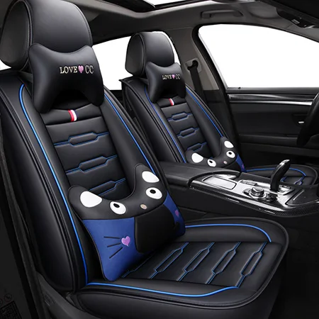 Black Blue Cartoon Кожаные чехлы на сиденья для toyota estima fj cruiser fortuner harrier highlander hilux vitz wish - Название цвета: Black Blue Cartoon