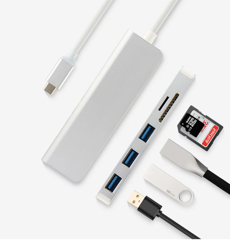 5-в-1 Тип C концентратор USB Мульти USB C адаптер USB 3,0 разветвитель 3 Порты и разъёмы кард-ридер для Xiaomi Mi Тетрадь Air 12,5 13," ноутбуки USB-C