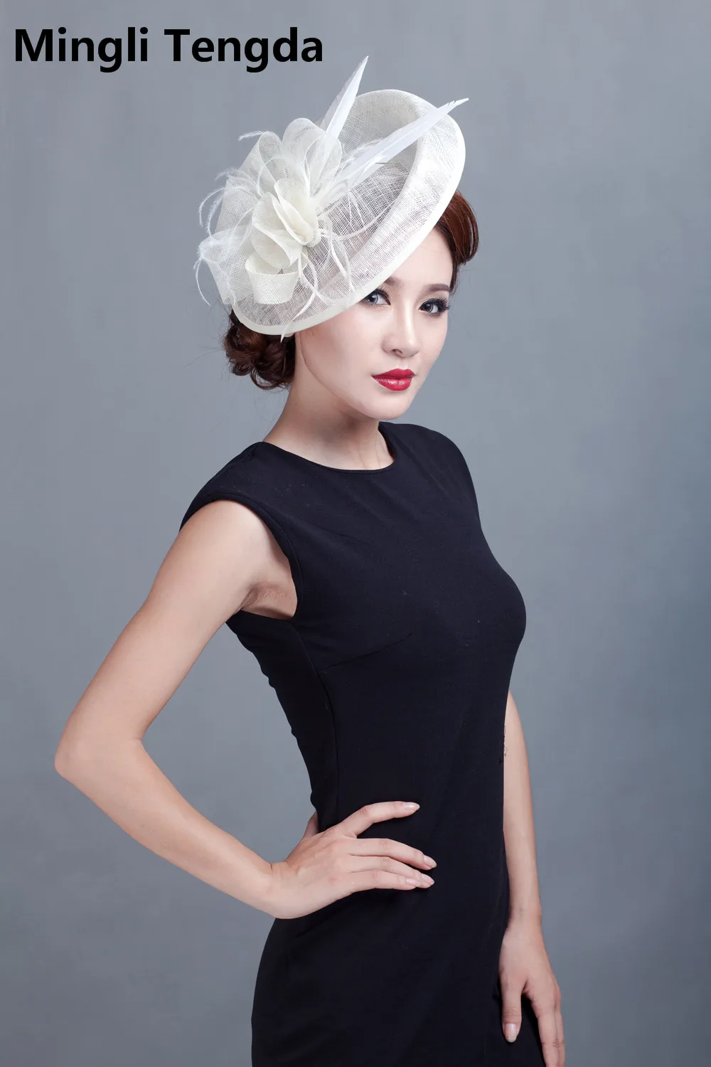 Свадебные аксессуары дамы большой перо Fascinators Шапки Для женщин аксессуары для волос с повязкой на голову для Свадебная вечеринка Mingli Tengda - Цвет: ivory