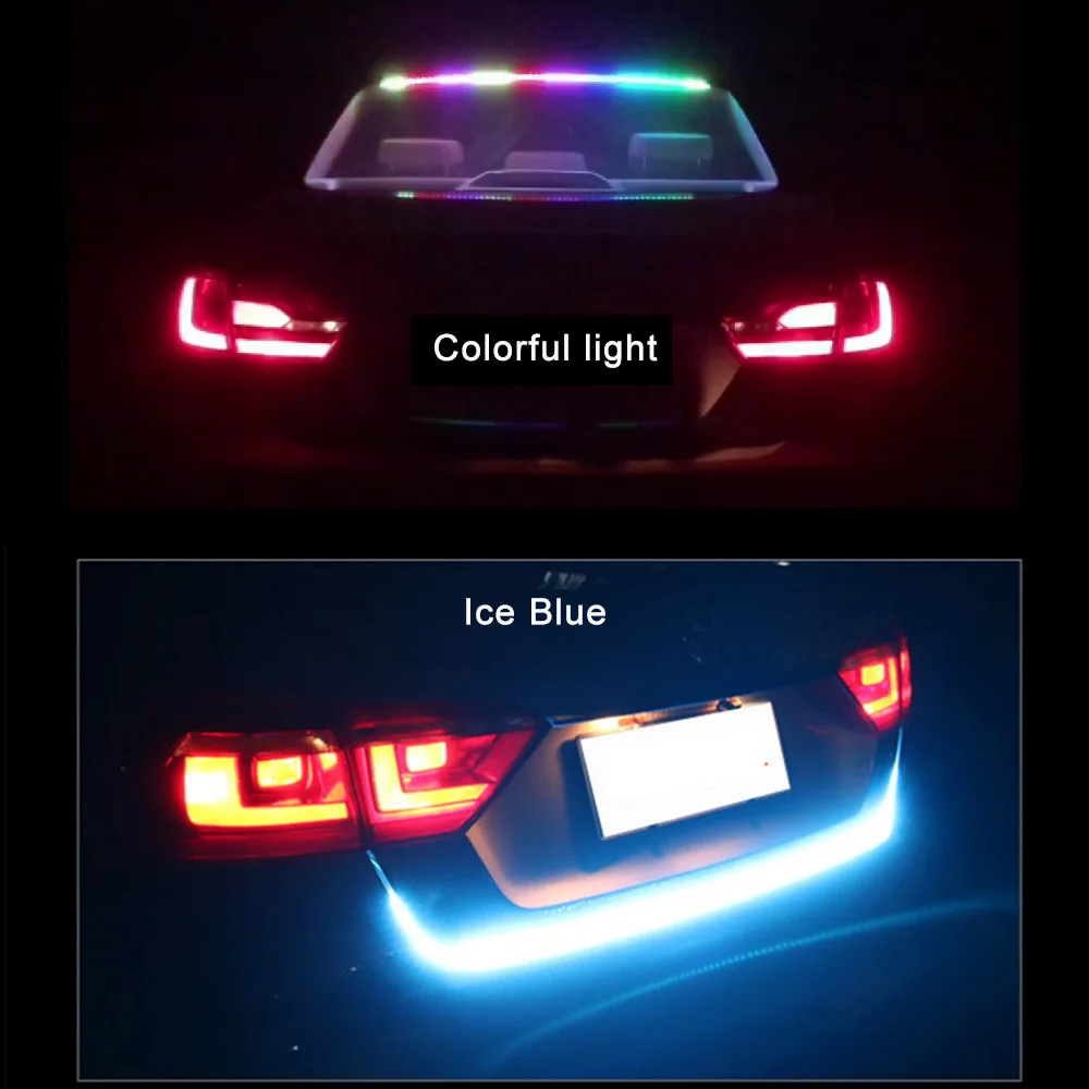 

120 Ice Blue Red Flexible LED Strip Flowing Rear Trunk Tail Light Dynamic Streamer Brake Turn Signal Reverse Warning Flash Light