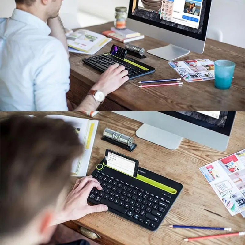 Многоуровневая bluetooth-клавиатура для мобильного телефона logitech K480, портативный держатель для телефона, мини-клавиатура для Windows MacOS, iOS, Android, накладки для телефонов