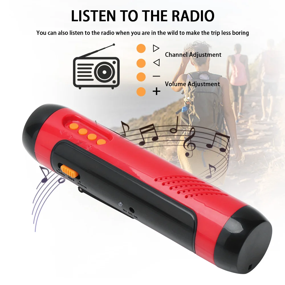 BORUiT Многофункциональный ручной зарядной FM радио Светодиодный фонарик USB выход