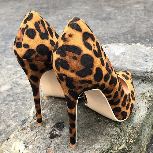 Veowalk/ dames schoenen 12/10/согласие с высотой каблука 8 см Высота с леопардовым принтом из флока; Классическая обувь на высоком каблуке пикантная Свадебная вечеринка женская обувь - Цвет: Leopard 12cm Heels