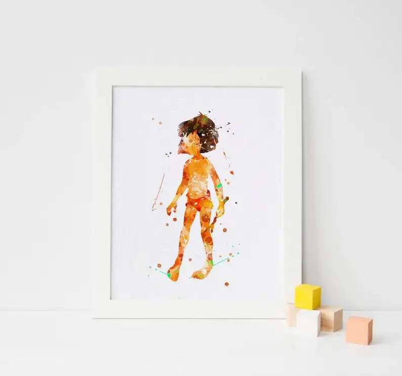 The Jungle Book art mowgli плакат с акварелью Настенный декор для детской комнаты детская