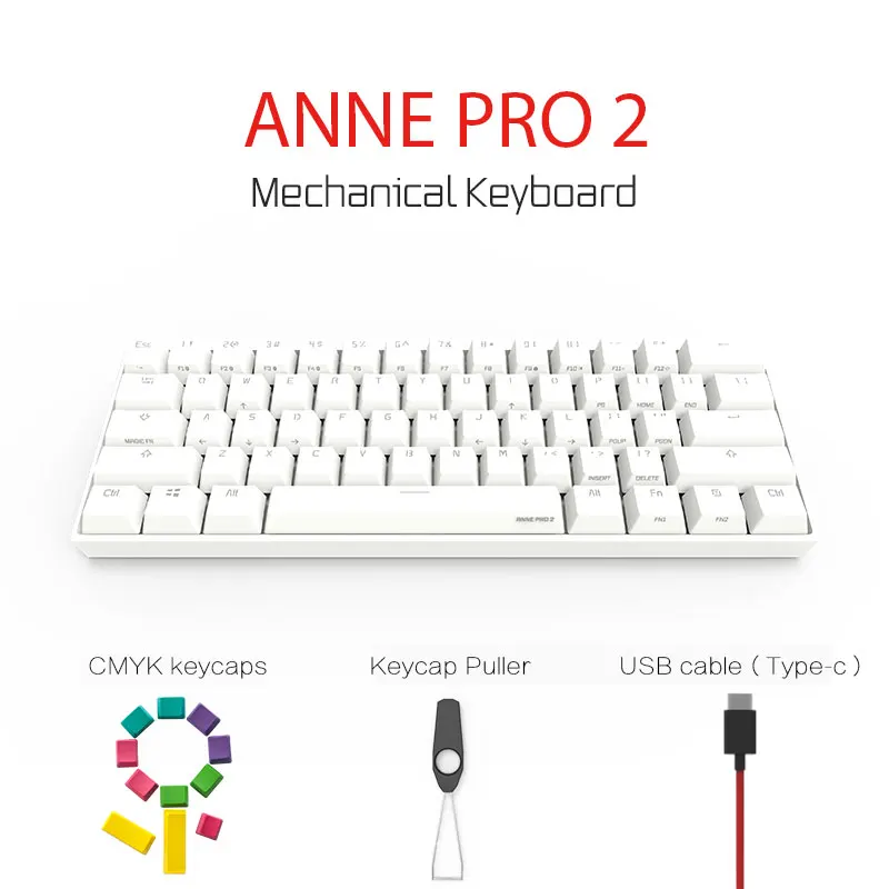 Anne Pro2 Мини Портативный 60% NKRO механическая клавиатура RGB подсветка Беспроводная bluetooth игровая клавиатура съемный кабель