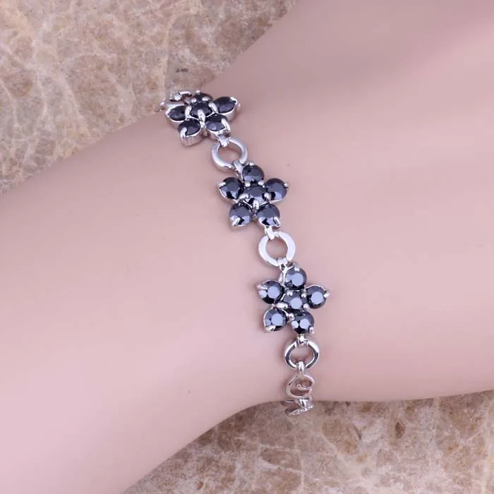 Ослепительный браслет-цепочка с черным кубическим цирконием и серебряным