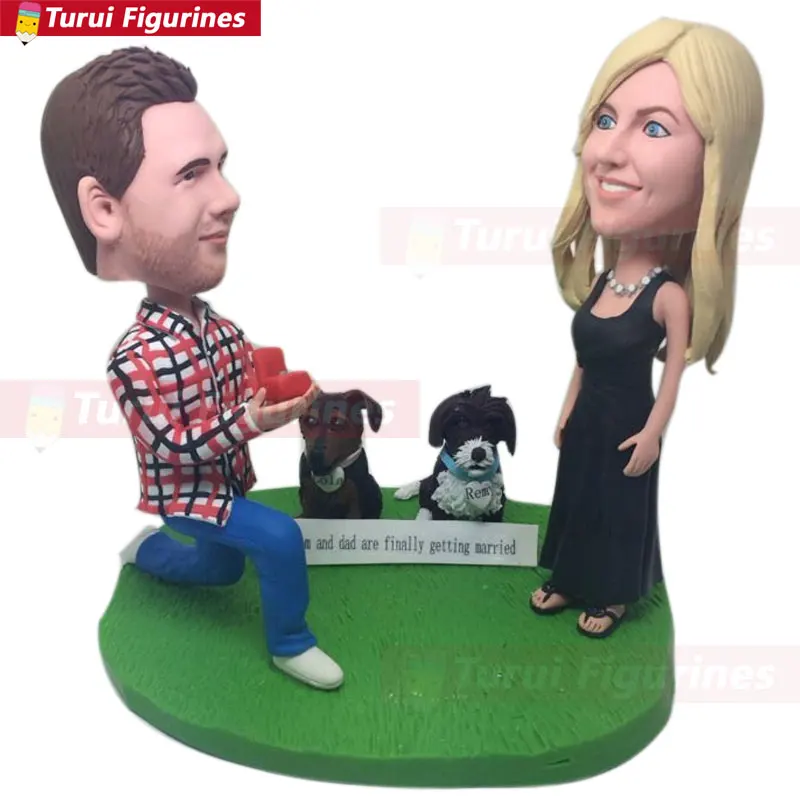 

Proposal Groom Propose to Bride Personalized Custom Bobble Head Clay Figurines Based on Customers Photo Bride and Groom Proposal