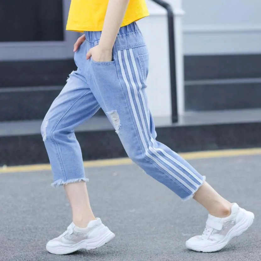 Брюки для маленьких девочек детские хлопковые джинсы длинные брюки теплые штаны