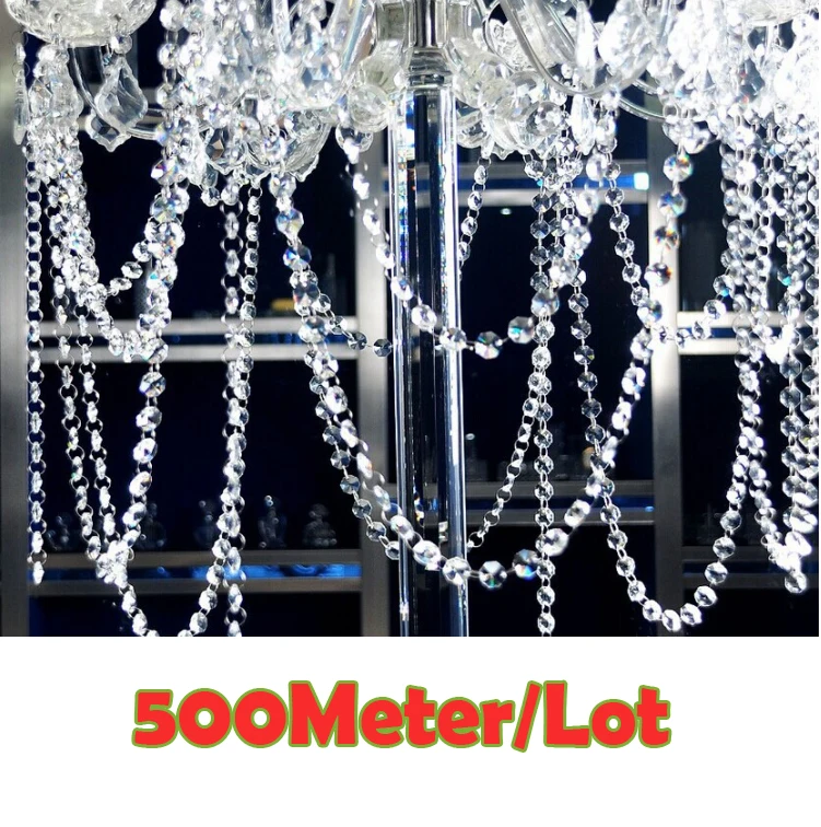 

500M beaded strands, Free Shipping 14MM Acrylic Octagonal Crystal Garlands / Strands, Clear Color, Wedding & Party Decor