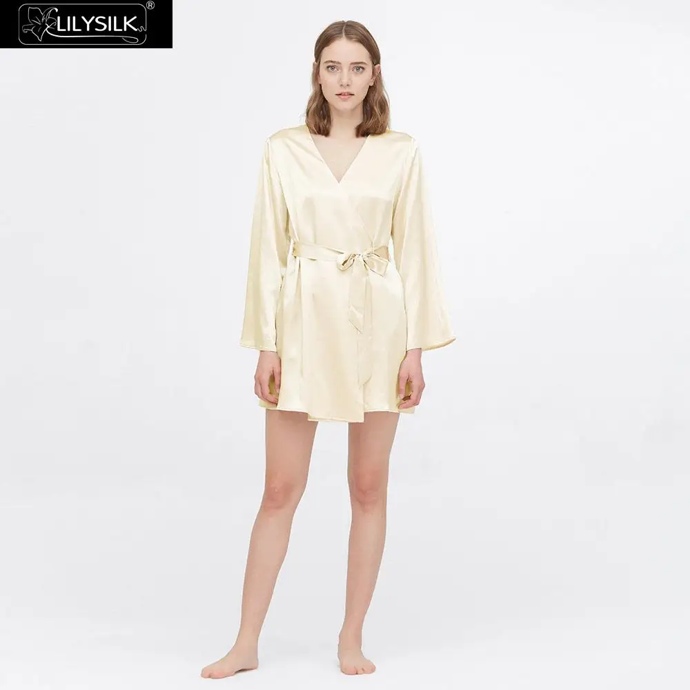 Beige LilySilk шелковый халат 22 Momme свободный без воротника роскошный женский - Цвет: Beige