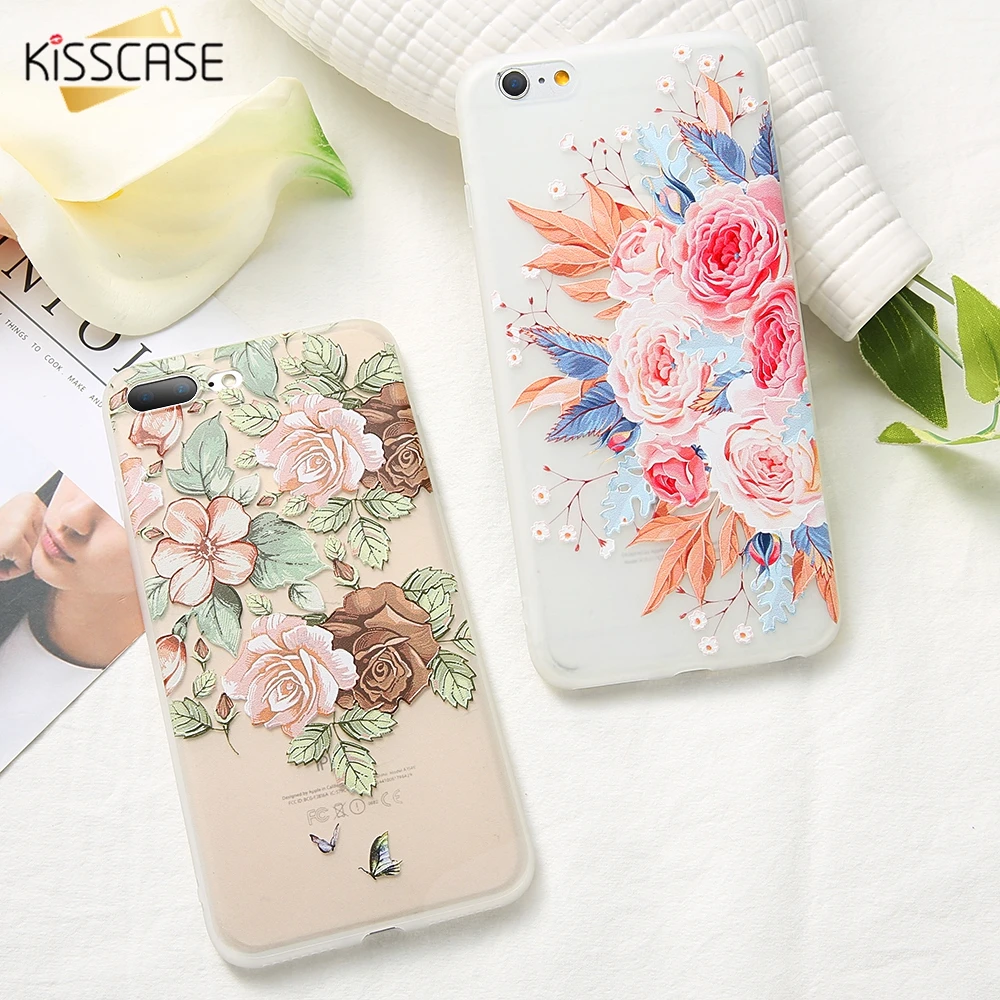 Kisscase цветочным рисунком чехол на айфон 6 6S 7 5s плюс Чехол Мягкий Силиконовый