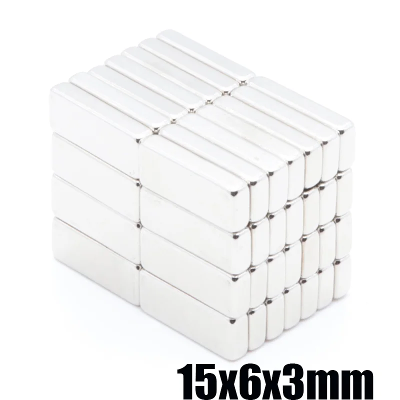 Сильный квадратный редкоземельный магнит NdFeB N35 100 шт. 15x6x3 мм неодимовые магниты