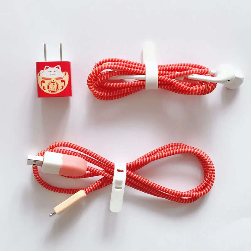 Кабель намотки мультфильм USB протектор для кабеля передачи данных набор с наклейки для зарядного устройства Спиральный шнур протектор для iphone