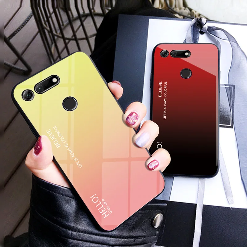 MAKAVO для uawei Honor View 20 чехол Роскошный градиентный телефона из закаленного стекла s