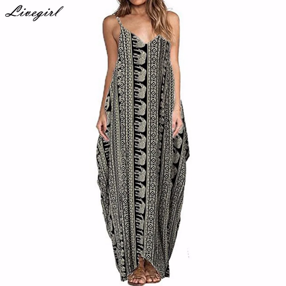 2017 богемное летнее Цветочный принт длинное платье Для женщин Сексуальная V шеи