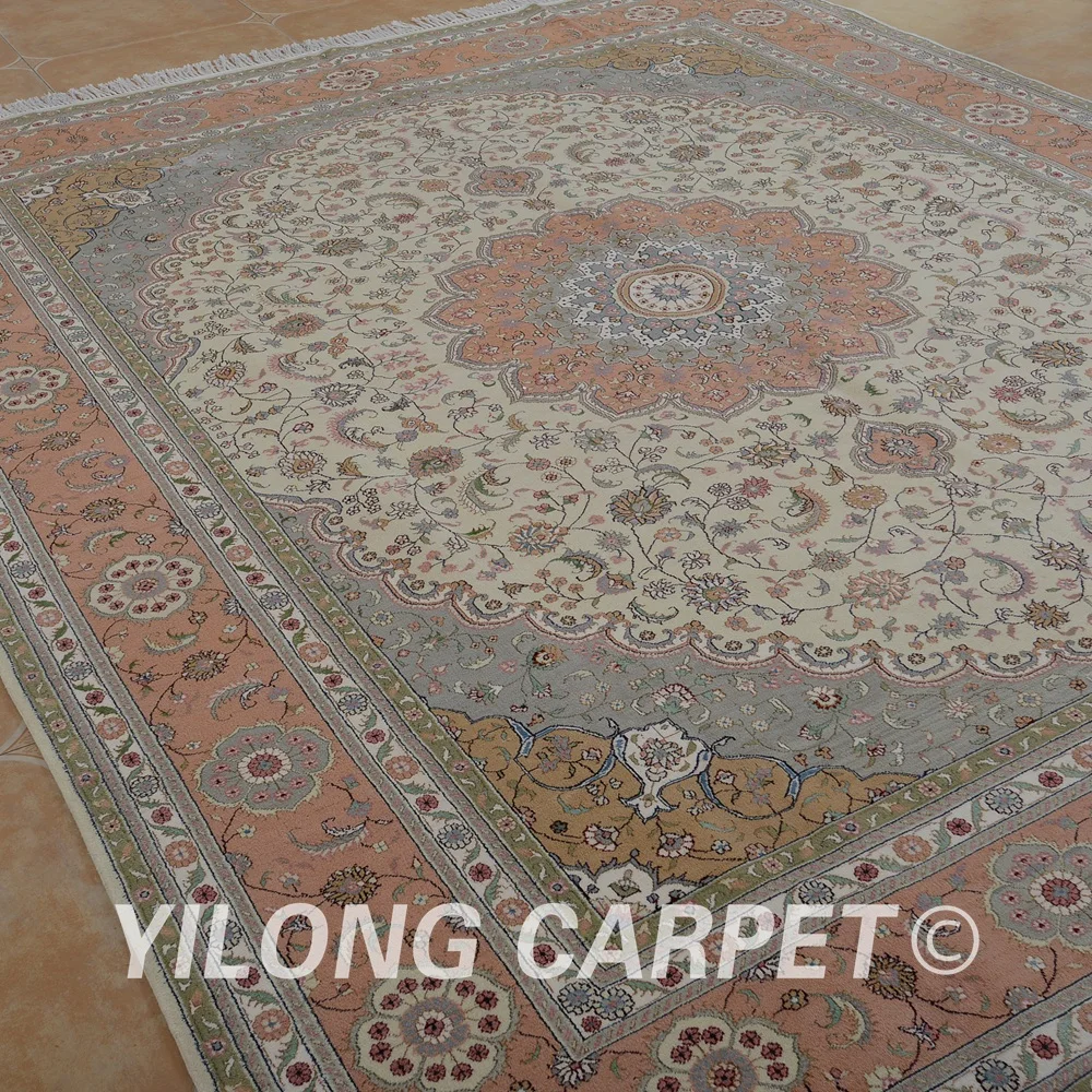 Yilong 8 'x 10' Vantage коврик Тебриз бежевый и розовый ковер Изысканная область шерсти