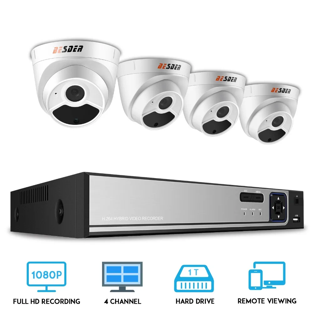 BESDER 4CH 1080 p HDMI CCTV Системы 48 V POE NVR комплект 4 шт 2.0MP купольные ip-камеры ИК Крытый открытый видео комплект видеонаблюдения XMEye