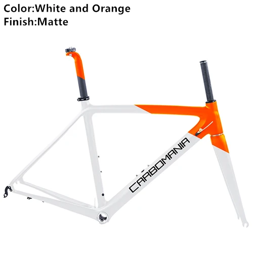 White and Orange Mat Карбоновая рама для дорожного велосипеда, Ультралегкая 980g 700c, рама для дорожного велосипеда Di2, механическая рама для дорожного велосипеда, велосипедная Рама в комплекте, BSA 68 мм V тормоз - Цвет: White and Orange Mat