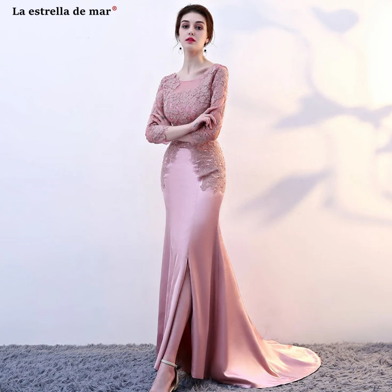 Vestido madrinha2019 Новое Кружевное Сексуальное розовое платье подружки невесты с длинными рукавами с русалочкой, длинное sukienka druhna pretty brautjungfernkl