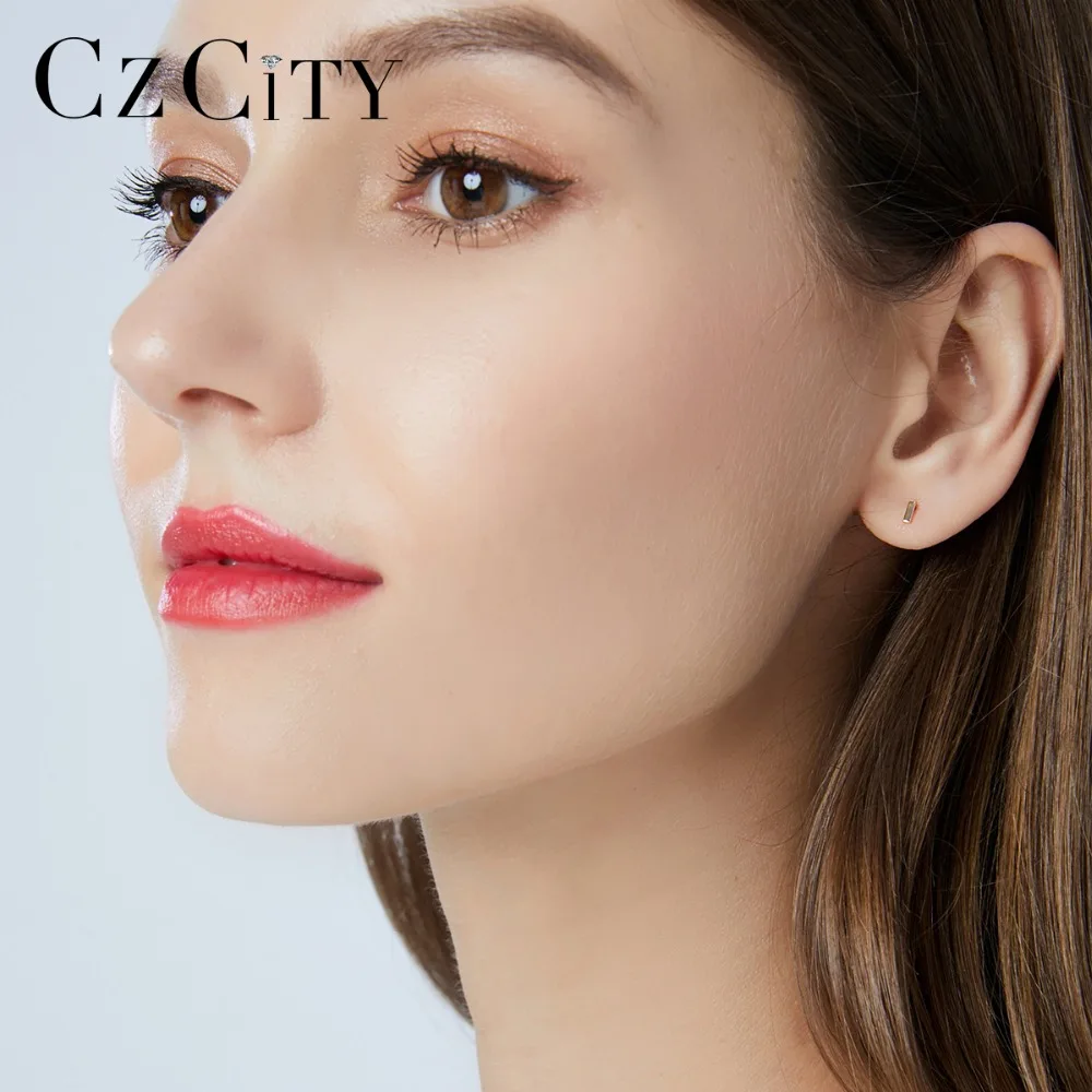 CZCITY настоящие 14 к золотые маленькие слитные серьги-гвоздики для женщин Au585 минималистичные повседневные 14 к желтые золотые ювелирные серьги