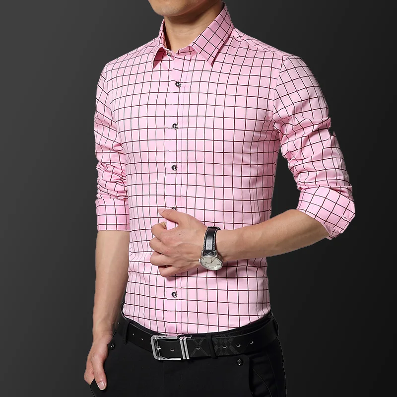 New Men Long Sleeved Shirts Multi-color Choice Comfortable Elegant Plaid Shirt Fashion Business Banquet Dresses | Мужская одежда