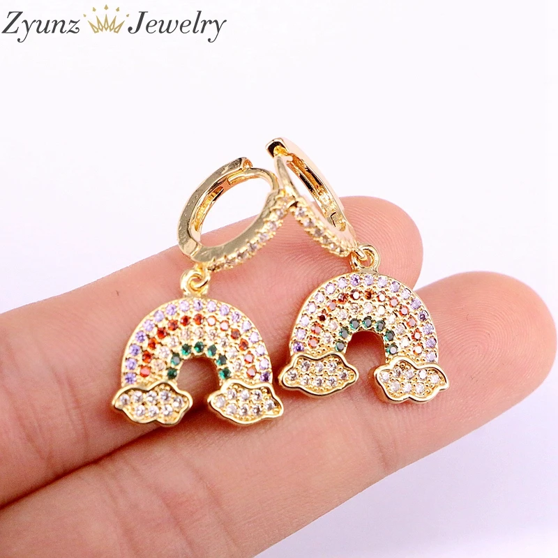 

5 Pairs, Rainbow Shape Jewelry Colorful Cz Paved Dangle Earring