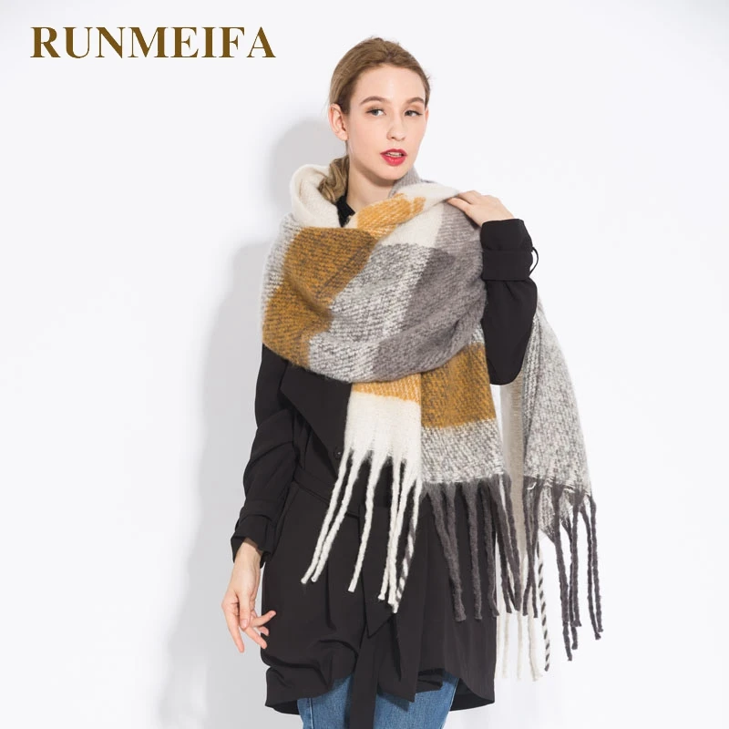

Зимний шарф RUNMEIFA для женщин, шаль, теплые шарфы, Пашмина, женский шарф, зимний шарф, роскошные брендовые шали из искусственного кашемира