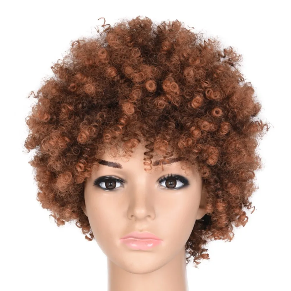 

Feilimei Synthetic Ombre Kinky Curly Wigs For Women Natural Black Brown Short Afro Fake Hair Heat Resistant Female Wig