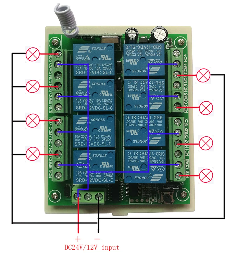 DC 12V 24V 8 CH каналов 8CH RF беспроводной пульт дистанционного управления Система дистанционного управления приемник передатчик 8CH реле 315/433 MHz
