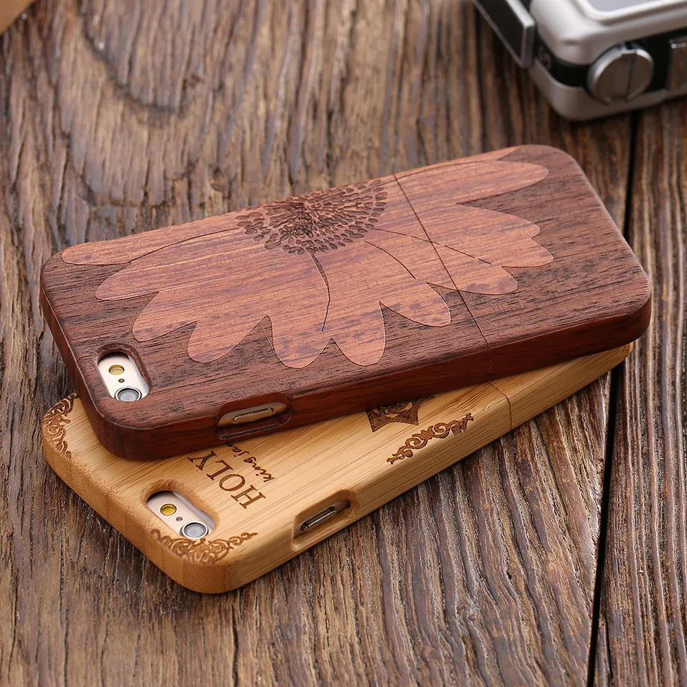KISSCASE Fashion Natural Wood Compact Case For iPhone 6 6s Plus 100% Bamboo Engraved Wolf Cross Cover Samsung S6 S7 Edge |