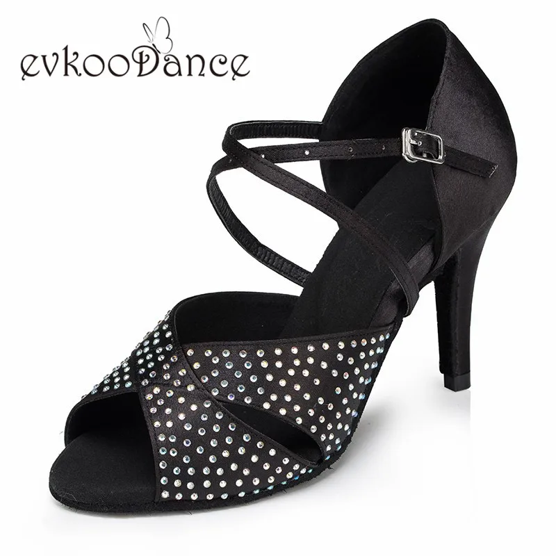 Размеры США 4-12 красный, хаки и черный с Rhinostone Zapatos De Baile 8,5 см 6 см Высота каблука Обувь для танцев для девочек NL209