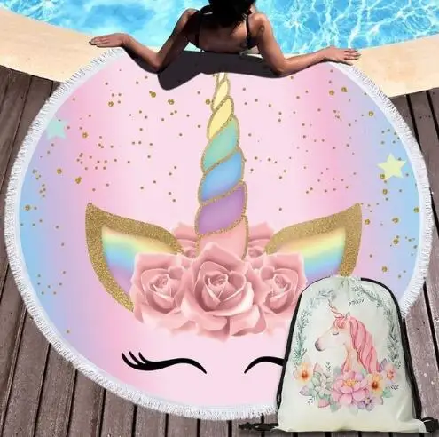 2019 креативный Единорог микрофибра пляжное полотенце с кисточкой дизайн круглый