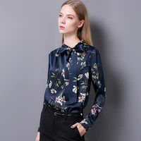 100 silk blouse women pullovers shirt printed vintage design long sleeves office work top elegant style new fashion 2017