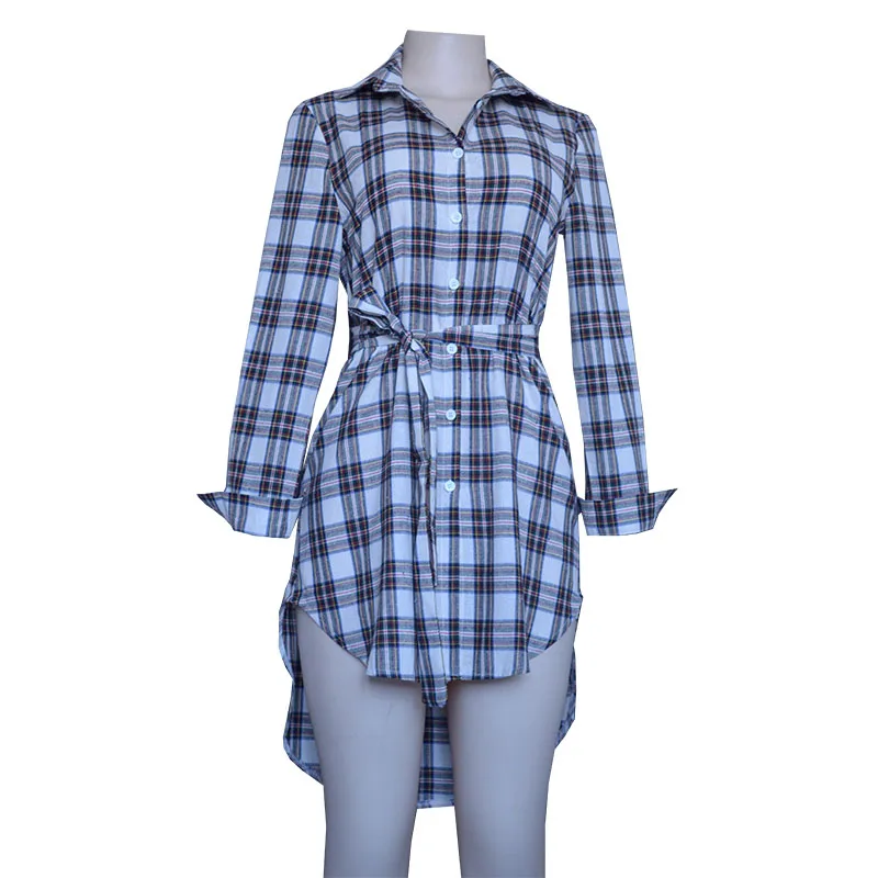 BAMBOOBOY Autumn Women Mid Length Casual Long Sleeve Plaid Turn Down Collar Feminine Irregular Blouses Shirts FC075
