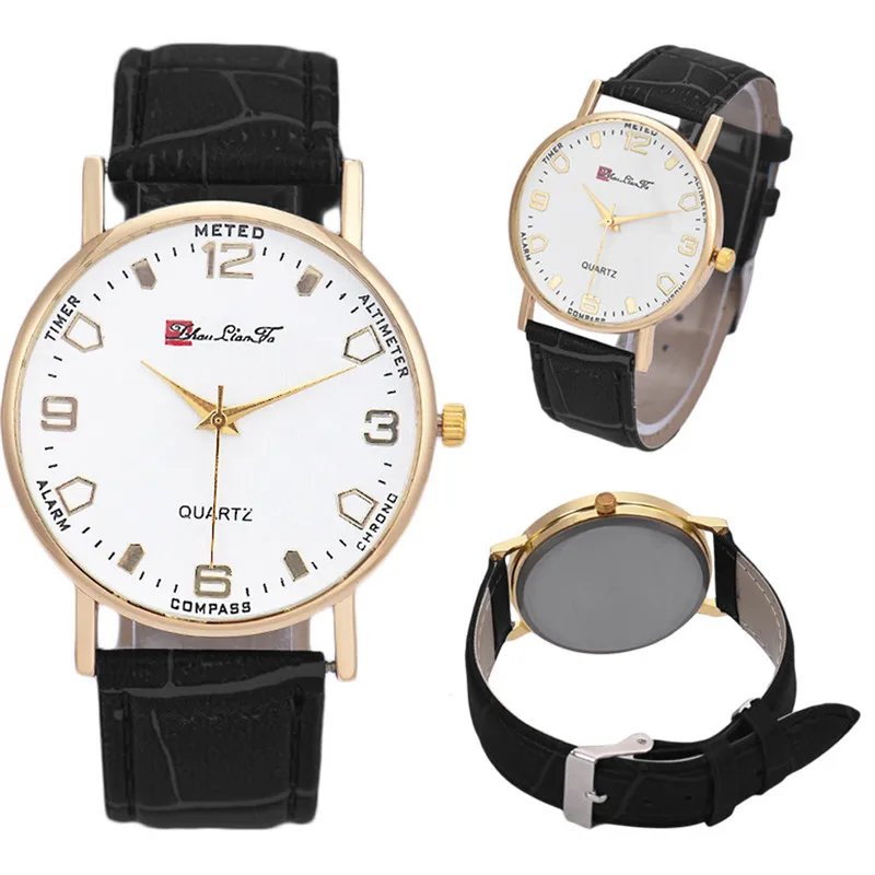 Горячий! Женские и мужские круглые золотые часы с белым циферблатом наручные