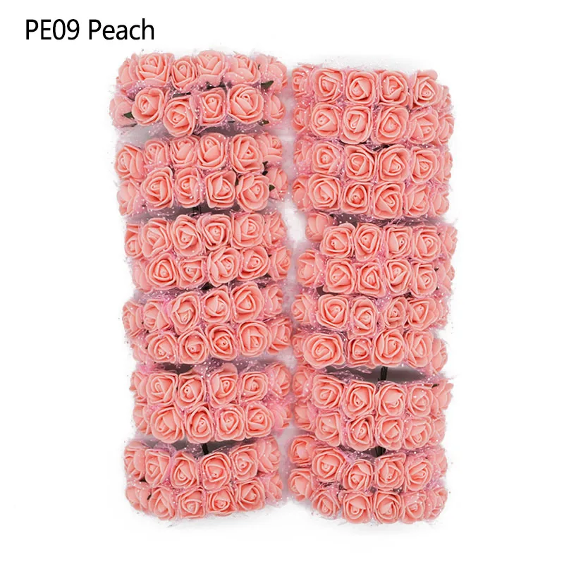 PE09 peach 144 шт./лот, 2 см, мини искусственный Шелковый цветок, ПЭ пена, роза, Свадебный букет невесты ручной работы, сделай сам, венок, товары для дома, вечерние украшения - Цвет: PE09 peach