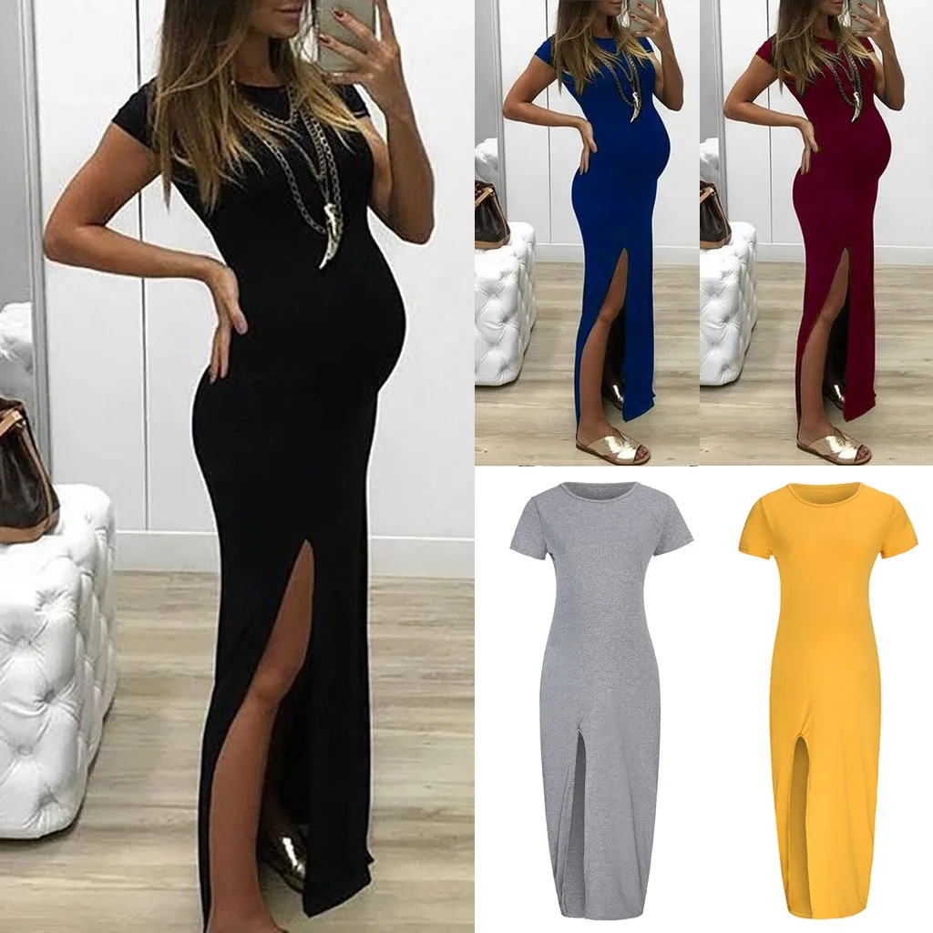 Модное женское платье для беременных однотонное облегающее с коротким рукавом и