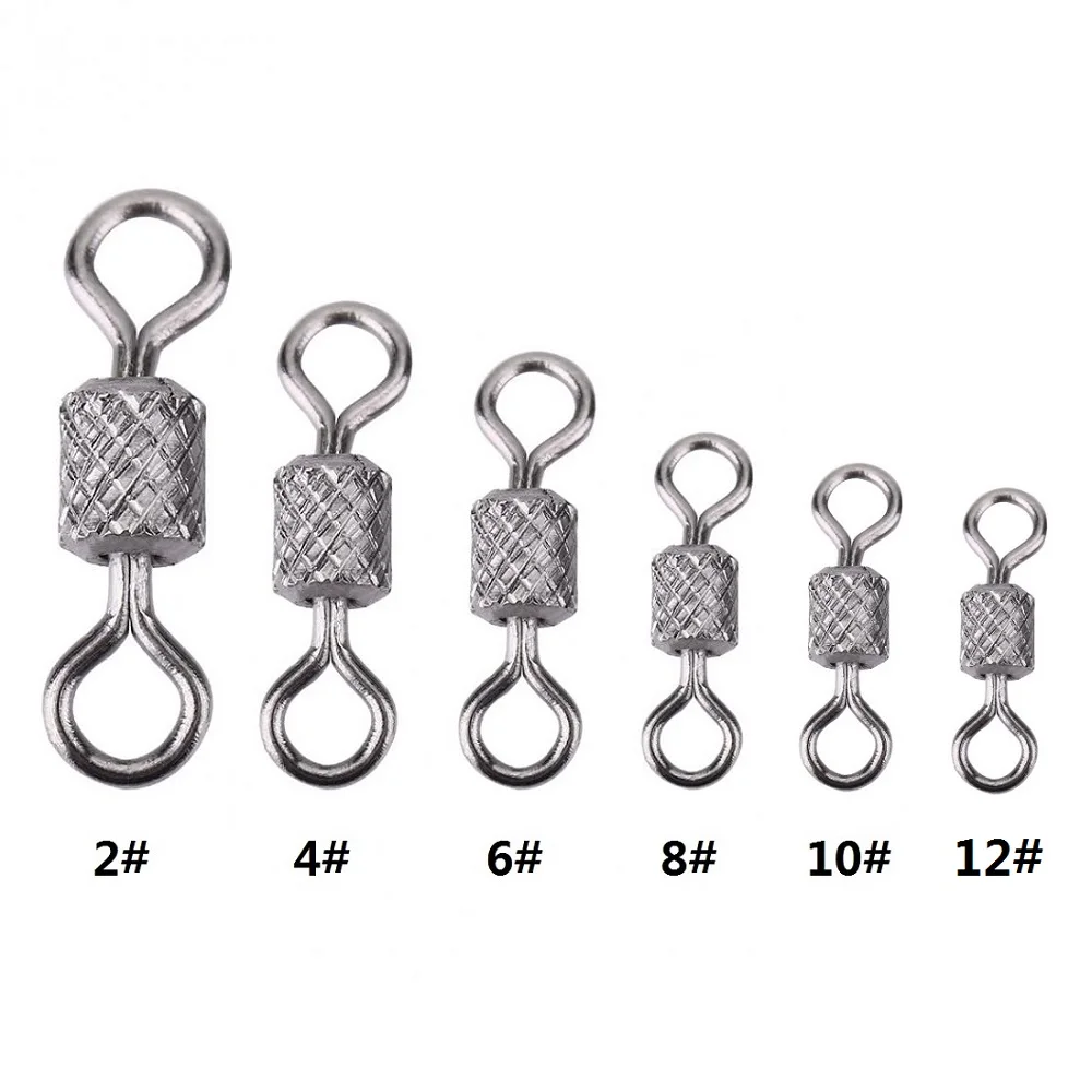 

50pcs/lot Copper Fishing Swivel Connectors Knurling Ball Bearing Swivels with Safety Snap Solid Rolling Ring Fishhook Connectors