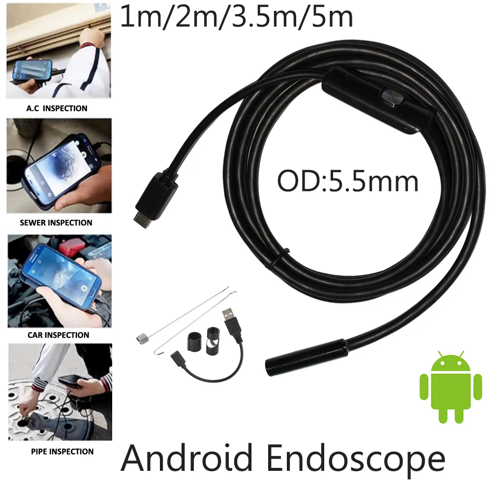 5 м 3.5 2 1 Micro USB андроид эндоскоп Камера 5.5 мм Len Змея Труба инспекции