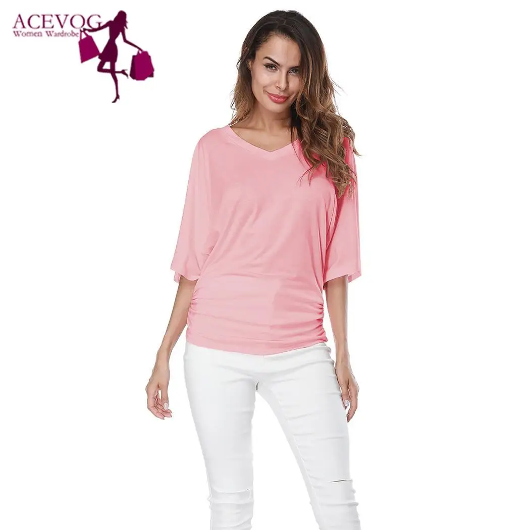 Women Summer Flare Sleeve Casual Loose Short V Neck T-shirt Solid Color Design Fashion Top | Женская одежда