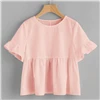 SHEIN, милый розовый топ с манжетами и рюшами, женская блузка, расклешенный подол, круглый вырез, короткий рукав, летние свободные женские топы и блузки