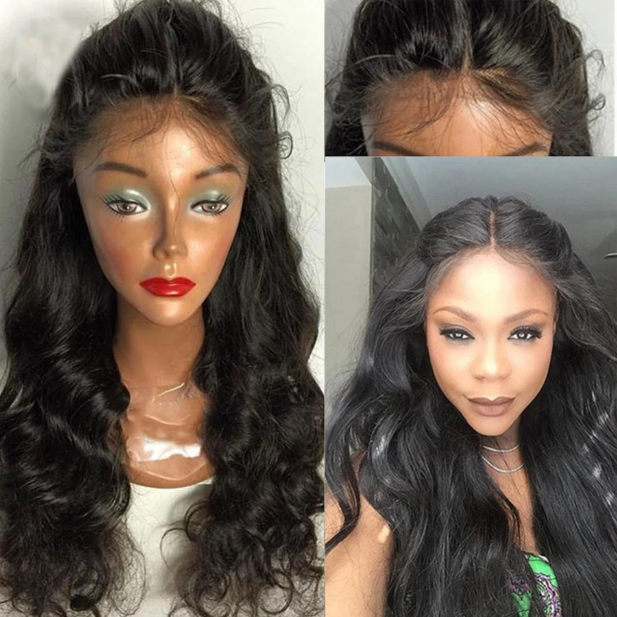 7a Перуанские Полное кружева парики человеческих волос для черных женщин