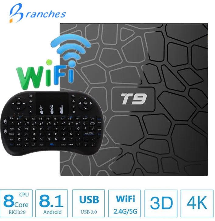 T9 ТВ приставка Android 8,1 8 0 Smart 4 ГБ 32 ГБ 64 Гб ТВ приставка Rockchip RK3328 1080P H.265 4K Google Play Netflix медиаплеер