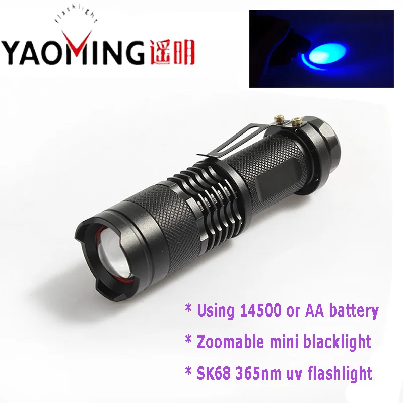 CREE Led 365nm УФ Фонарик фокусировка Регулируемая мини лампа Blacklight SK68 фиолетовый свет