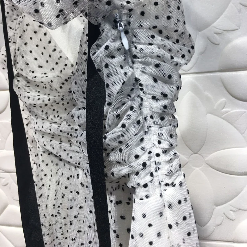 Высокое качество 2018 осеннее праздничное платье в горошек с длинными рукавами